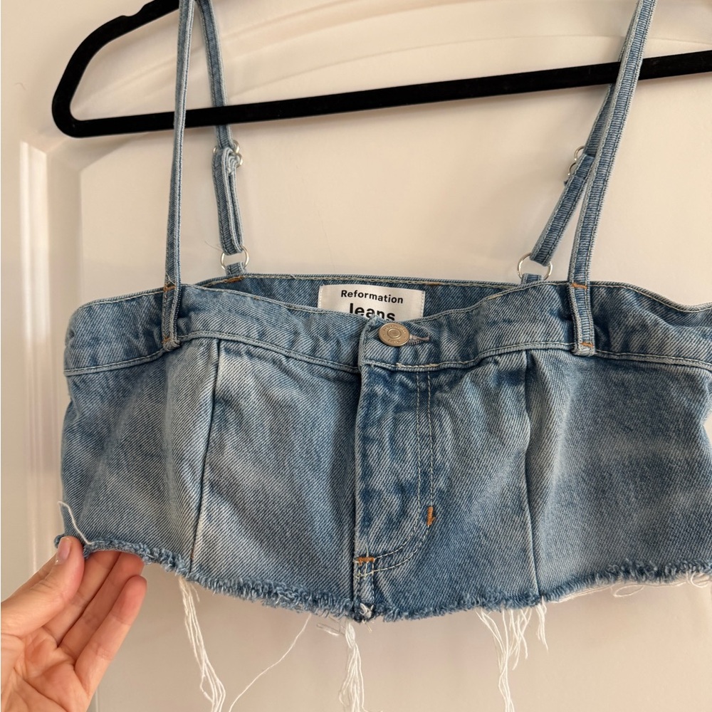 Reformation Light Blue Denim Crop Top